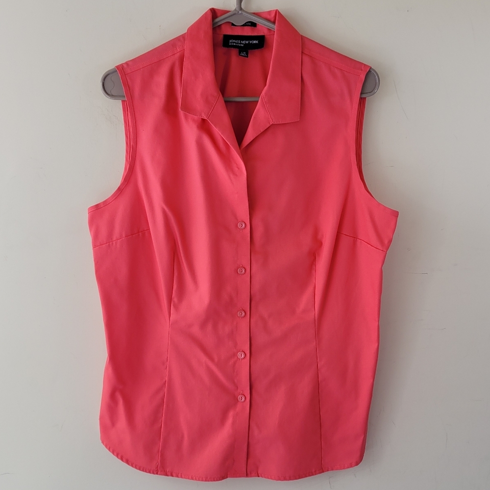Jones New York Coral Pink Sleeveless Button-Down Shirt
